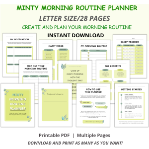Minty Morning Routine Tracker, Planner, Journal - US Letter size