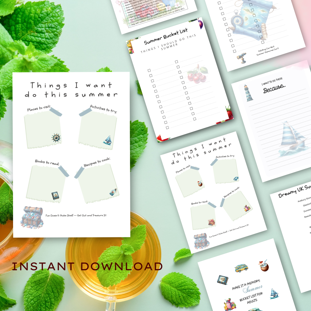 Summer Bucket List Printable for Adults |Fun & Simple Summer Activities Planner | Instant Download| Summer Goal Tracker Checklist