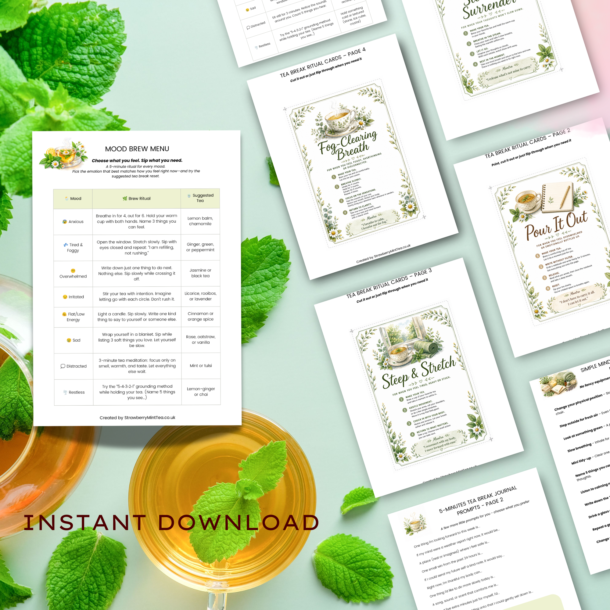 Tea Break Mindset Reset Printable Kit | Self-Care Journal, Mood Tracker, Habit Tracker, Mindfulness Worksheets, Emotional Wellness Planner PLR - Image 4