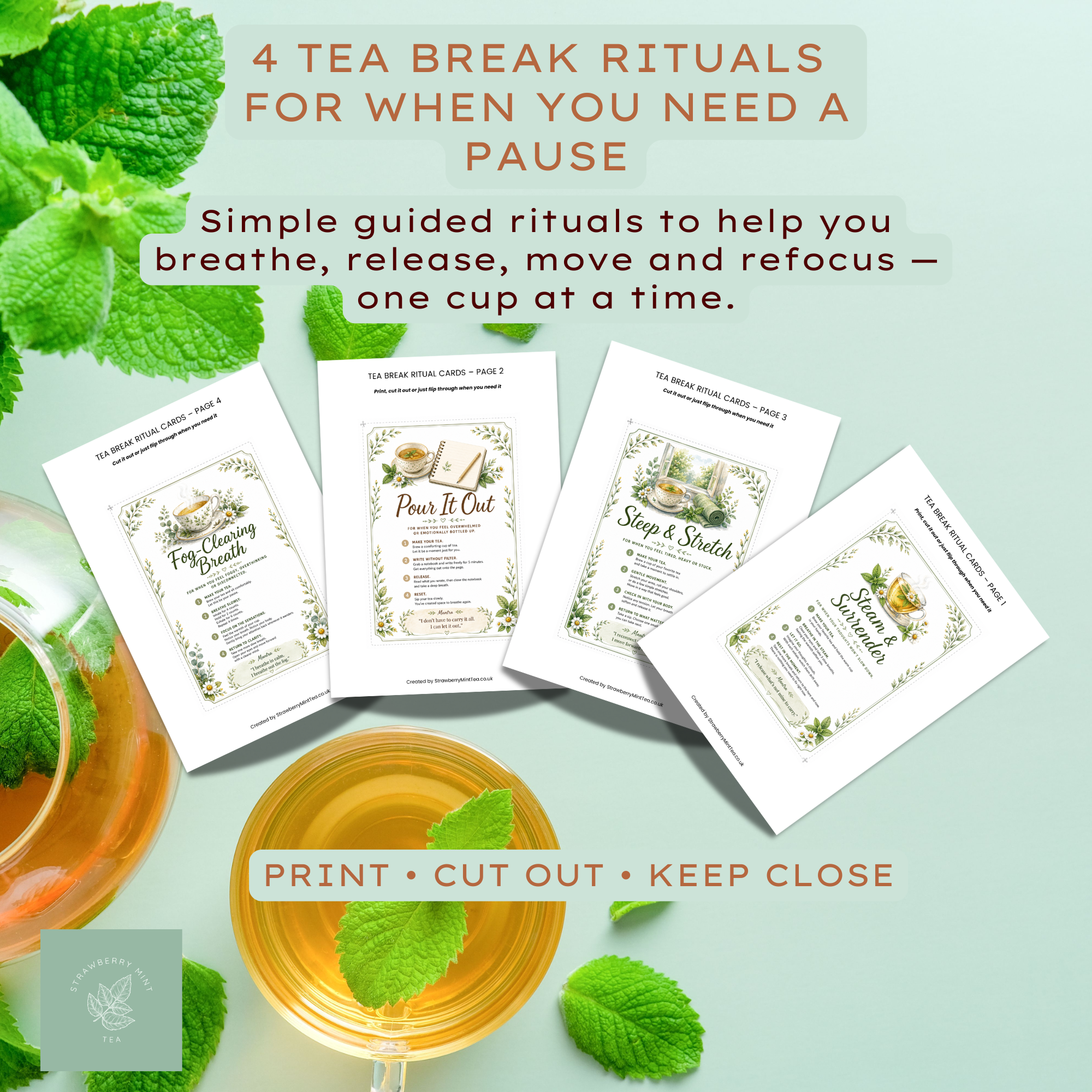 Tea Break Mindset Reset Printable Kit | Self-Care Journal, Mood Tracker, Habit Tracker, Mindfulness Worksheets, Emotional Wellness Planner PLR - Image 3