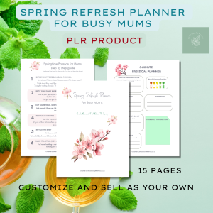 Spring Refresh Self-Care Planner for Busy Mums | 15-Page PLR Printable | Daily Planner, Journal Pages, Checklists & 30+ Prompts | Editable Canva Template