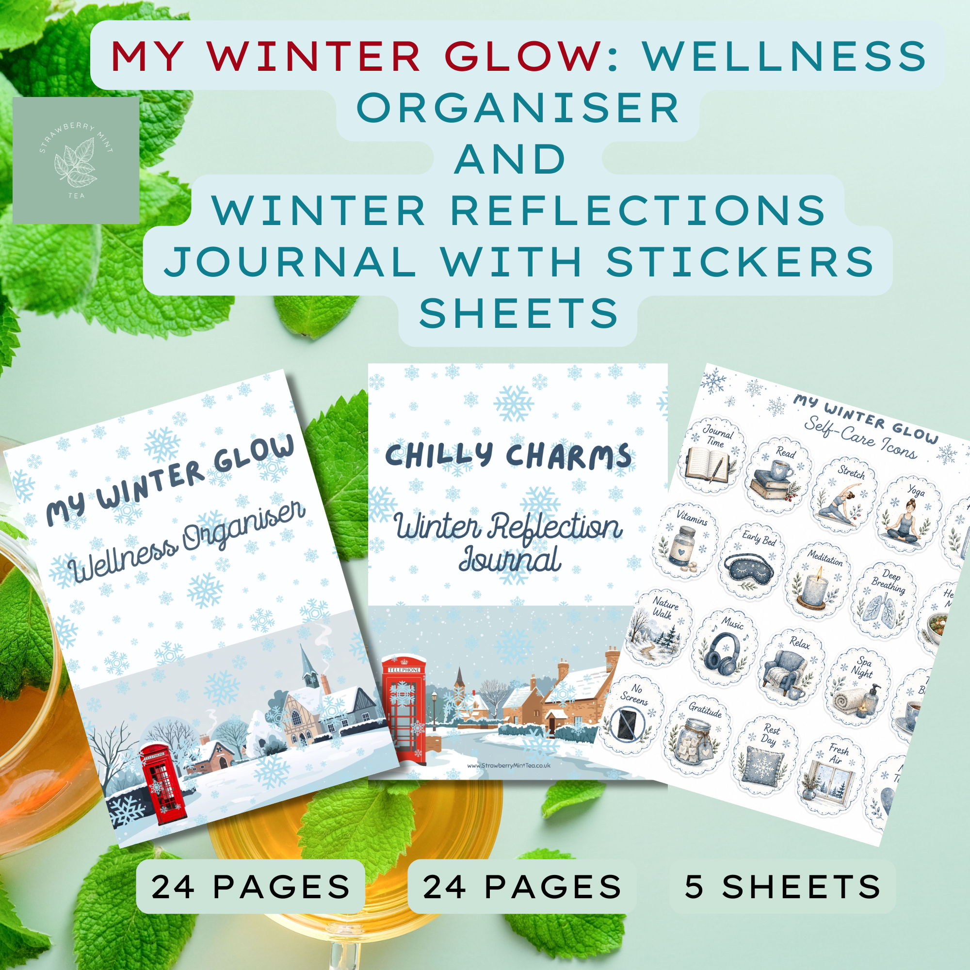 Winter Wellness & Reflection Bundle: Glow Organiser and Chilly Charm Journal - Seasonal Self-Care Kit