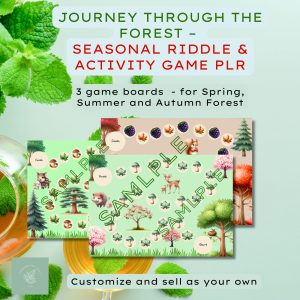 Journey Through the Forest – Seasonal Riddle & Activity Game PLR | Editable Printable Board Game Template for Kids | Customizable Forest Learning Game