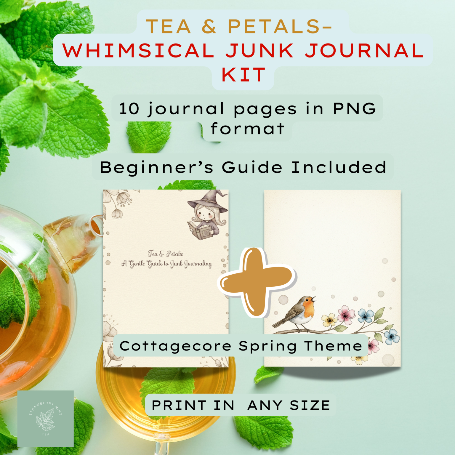 Tea & Petals – Whimsical Spring Junk Journal Kit (10 Printable Pages ...
