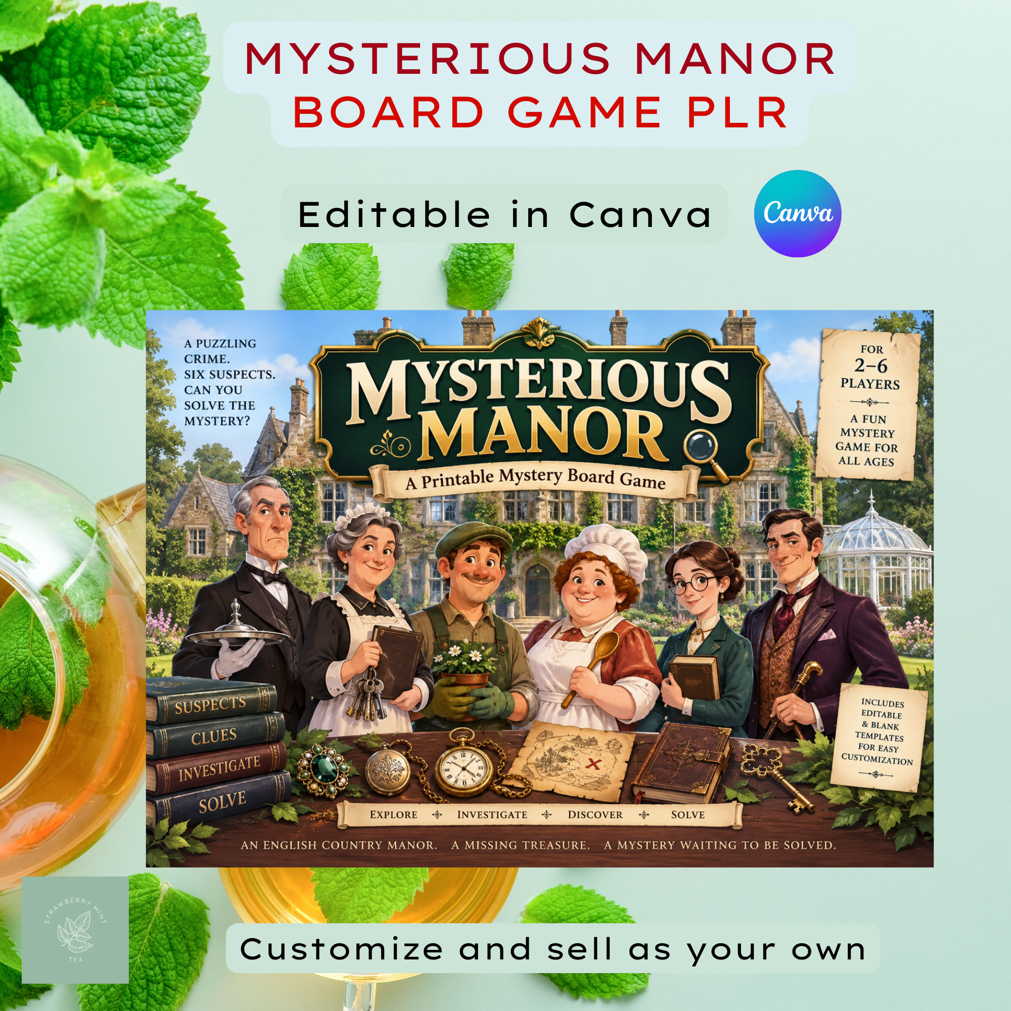 Mysterious Manor Board Game PLR