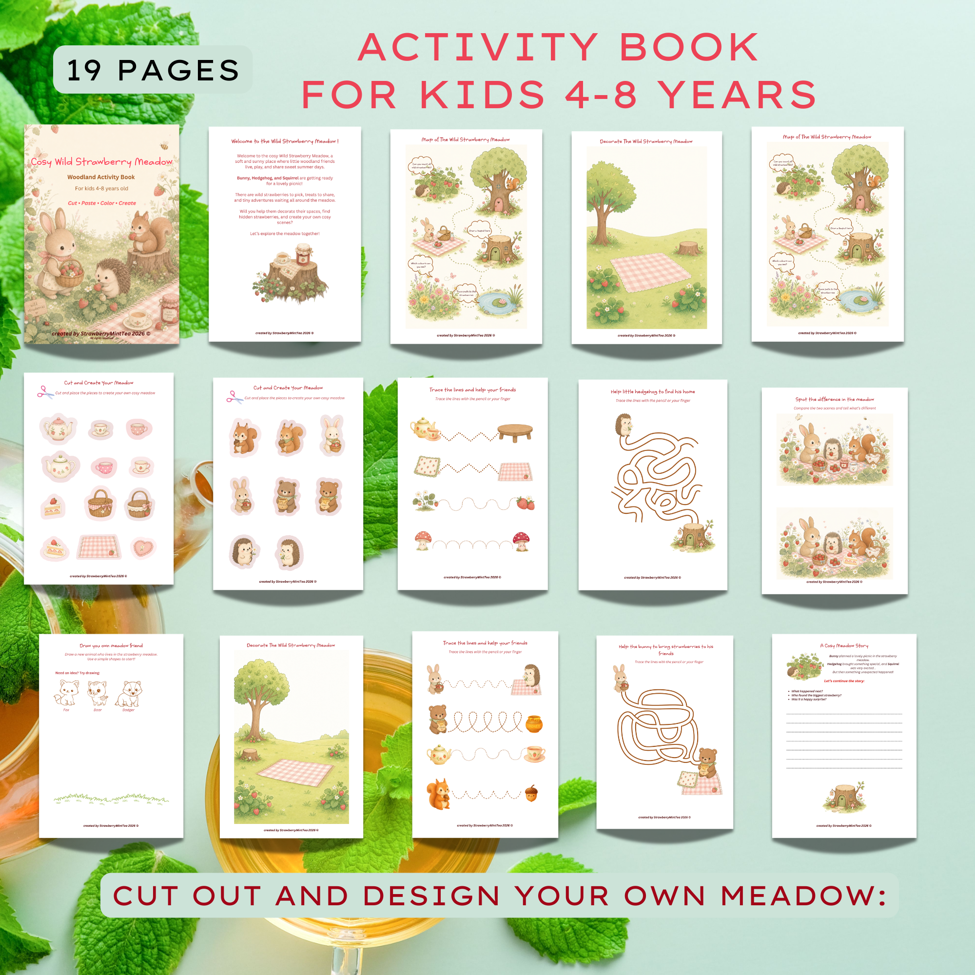 Cosy Wild Strawberry Meadow Bundle: Mazes, Tracing, Cut and Paste, Colouring and more - Image 3