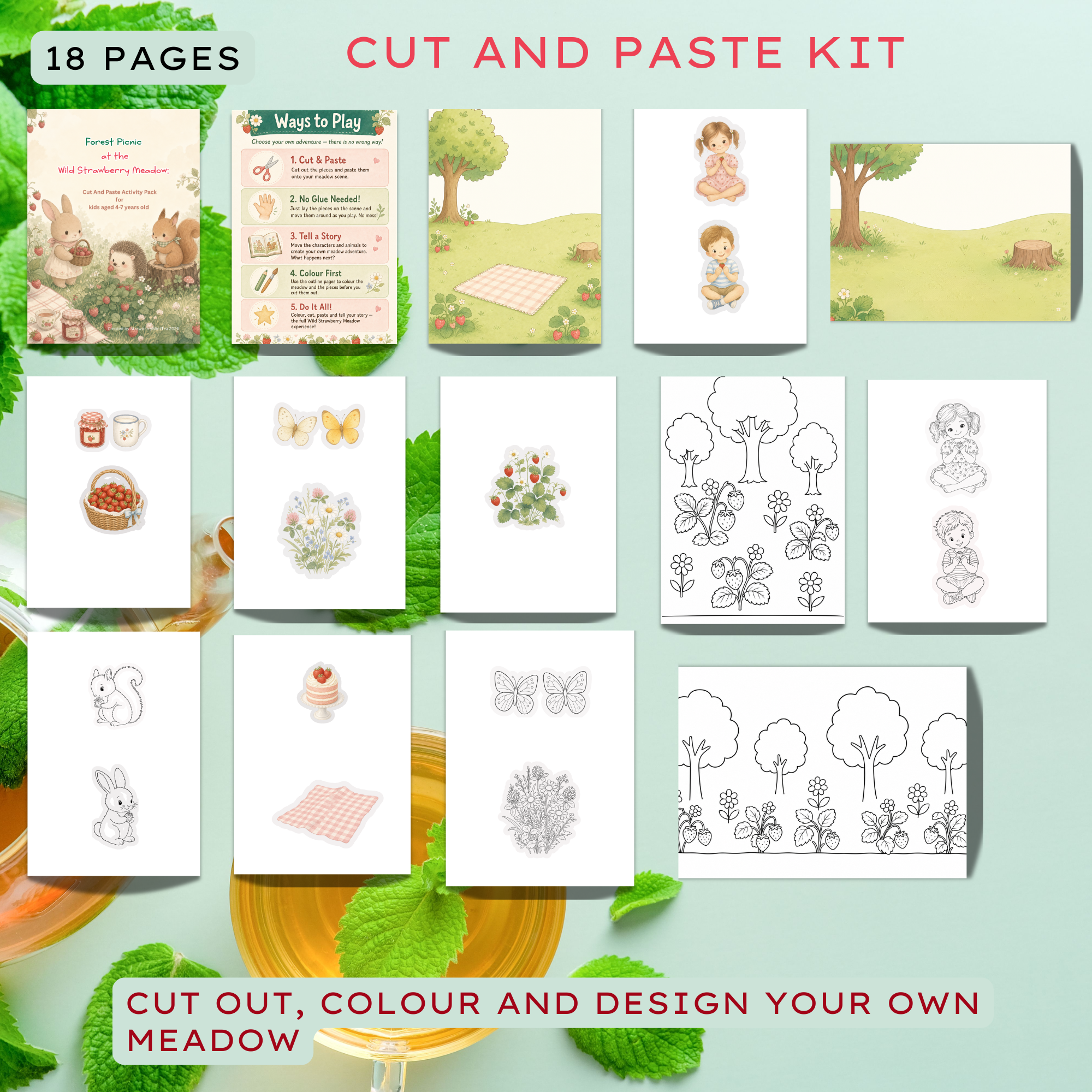 Cosy Wild Strawberry Meadow Bundle: Mazes, Tracing, Cut and Paste, Colouring and more - Image 4